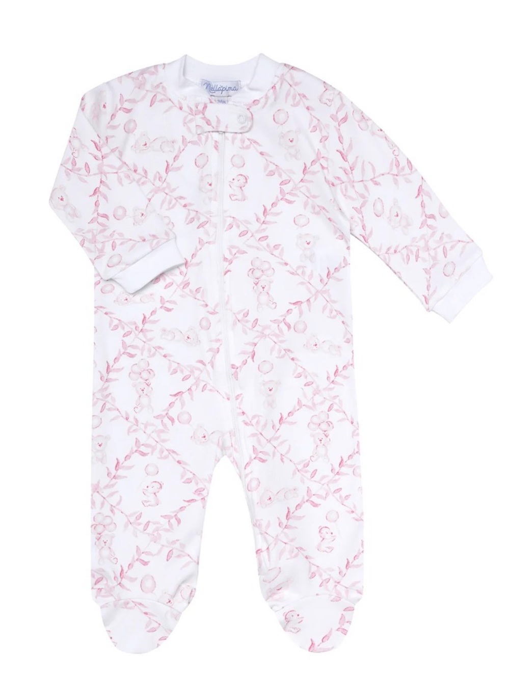 NELLAPIMA Pink Bears Trellace Zippered Pima Footie - Newborn